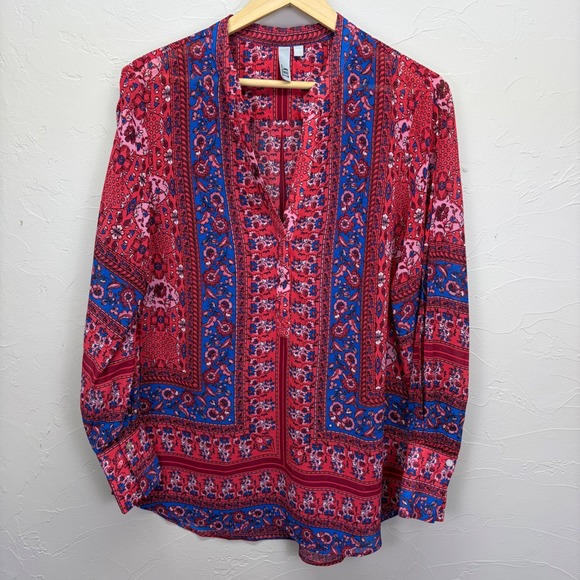 Kut from the Kloth Tops - Kut from the Kloth Womens Boho Indie Floral Blouse Large Red Slit Sleeve
